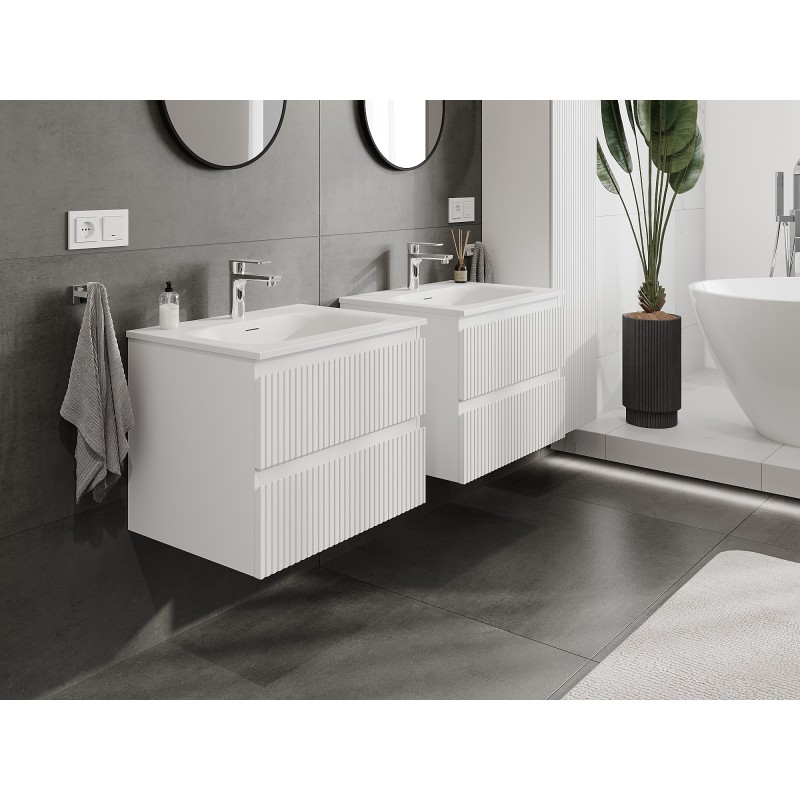 Mexen Rivel szafka łazienkowa 60 cm z umywalką Vela, 2 szuflady, ryflowana , biała mat - 91A20-06047-2-BFF01-W23M01
