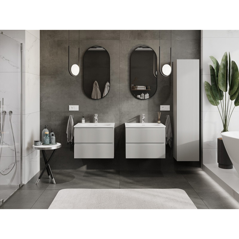 Mexen Rivel badkamerkast 60 cm met wastafel Vela, 2 lades, gefreesd, grijs mat/wit mat - 91A20-06047-2-BFF62-W23M01