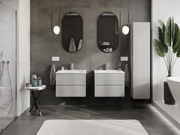 Mexen Rivel armoire de salle de bains 60 cm avec lavabo Vela, 2 tiroirs, rainurée, gris mat/blanc mat