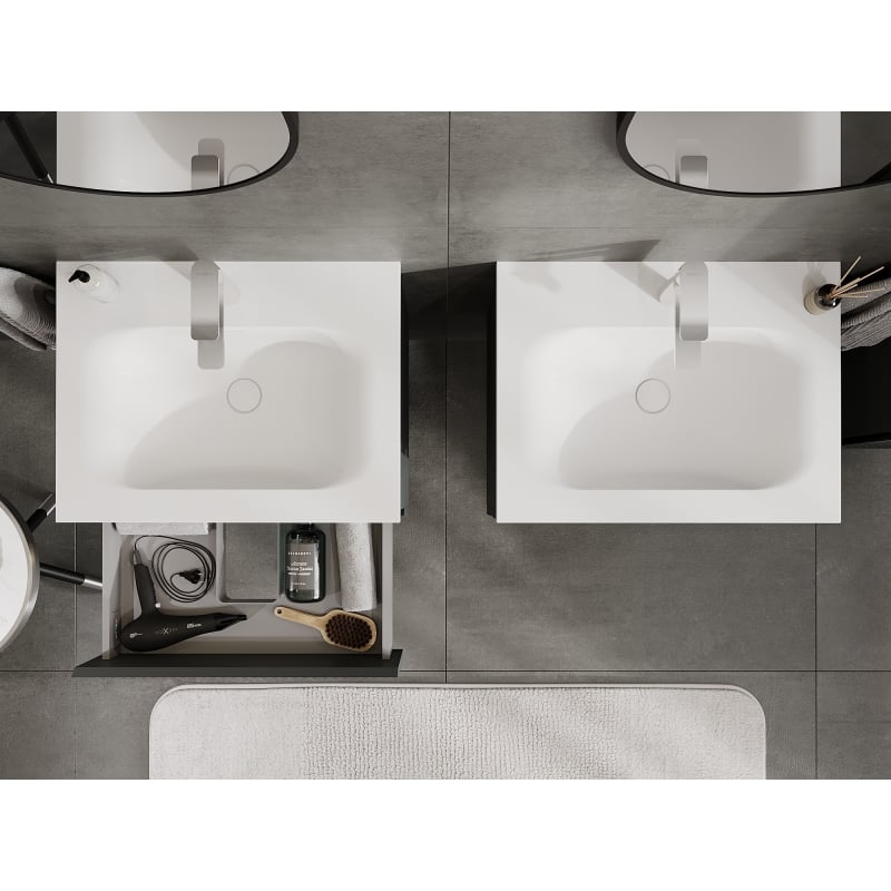 Mexen Rivel bathroom cabinet 60 cm with sink Vela, 2 drawers, grooved, graphite matt/white matt - 91A20-06047-2-BFF66-W23M0
