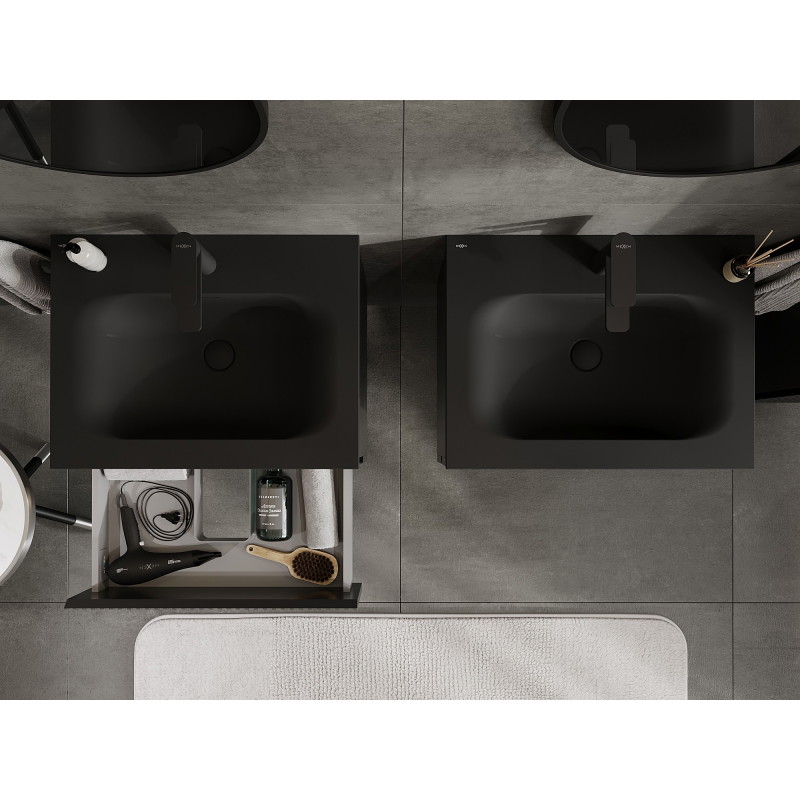 Mexen Rivel 60 cm Bathroom Cabinet with Vela Sink, 2 Drawers, Grooved, Black Matte - 91A20-06047-2-BFF71-W23M71