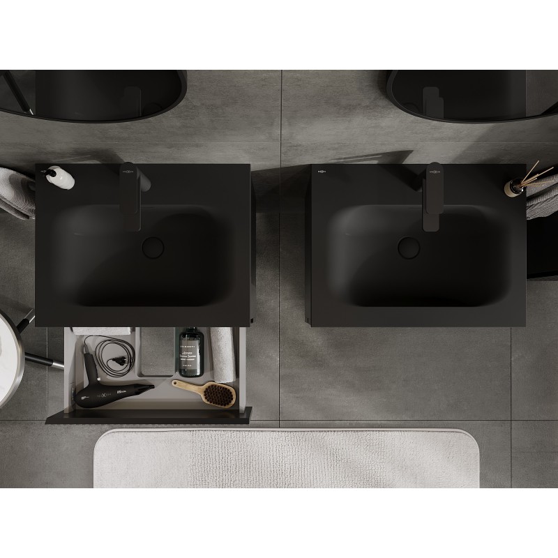 Mexen Rivel badkamerkast 60 cm met wastafel Vela, 2 lades, gegroefd, zwart mat - 91A20-06047-2-BFF71-W23M71