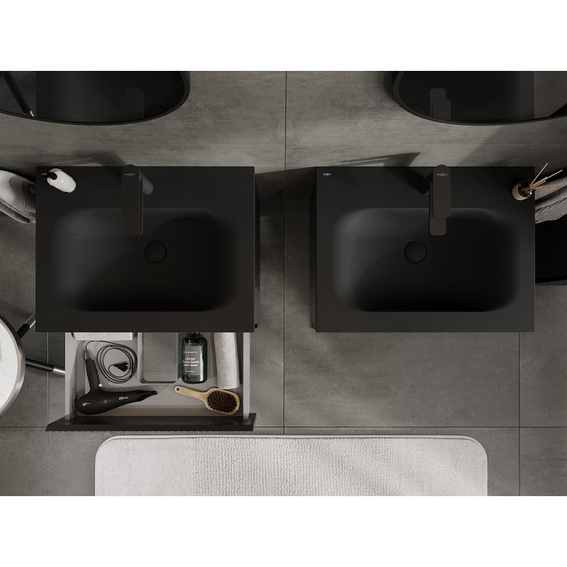 Mexen Rivel kopalniška omarica 60 cm z umivalnikom Vela, 2 predala, rebrasta, črna mat - 91A20-06047-2-BFF71-W23M71