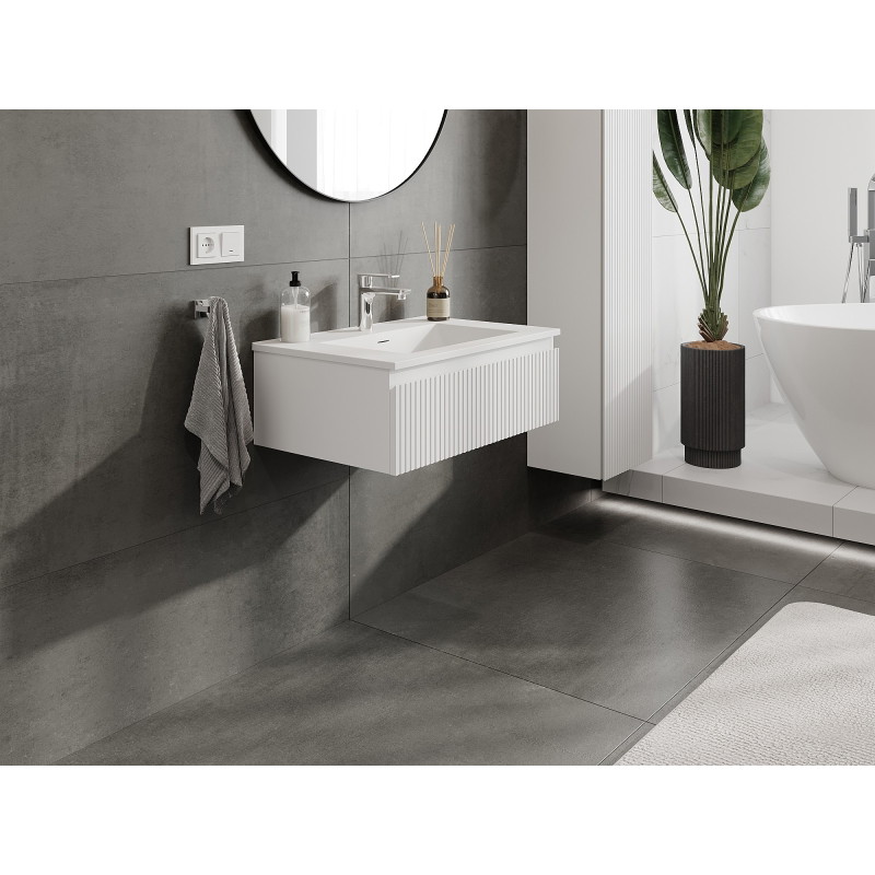 Mexen Rivel szafka łazienkowa 70 cm z umywalką Otis, 1 szuflada, ryflowana , biała mat - 91A20-07023-1-BF01-W18M01