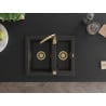 Mexen Carlos Granitspüle 1,5-Becken 582 x 475 mm, schwarz/gold metallic, goldener Siphon - 6518581500-75-G