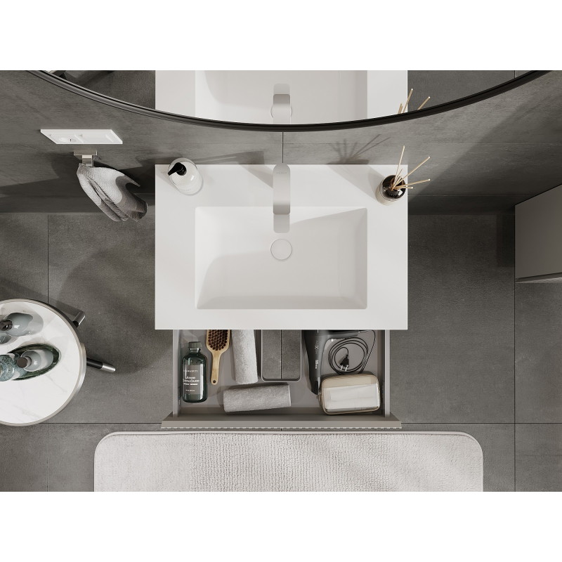Mexen Rivel armoire de salle de bains 70 cm avec lavabo Otis, 1 tiroir, rainurée, gris mat/blanc mat