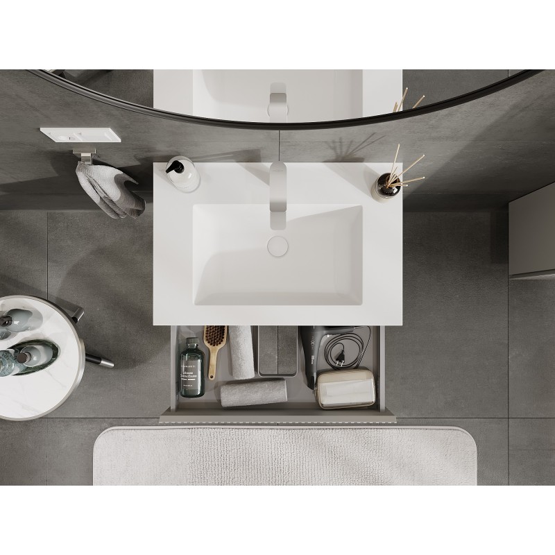 Mexen Rivel badkamerkast 70 cm met wastafel Otis, 1 lade, geribbeld, grijs mat/wit mat - 91A20-07023-1-BF62-W18M01