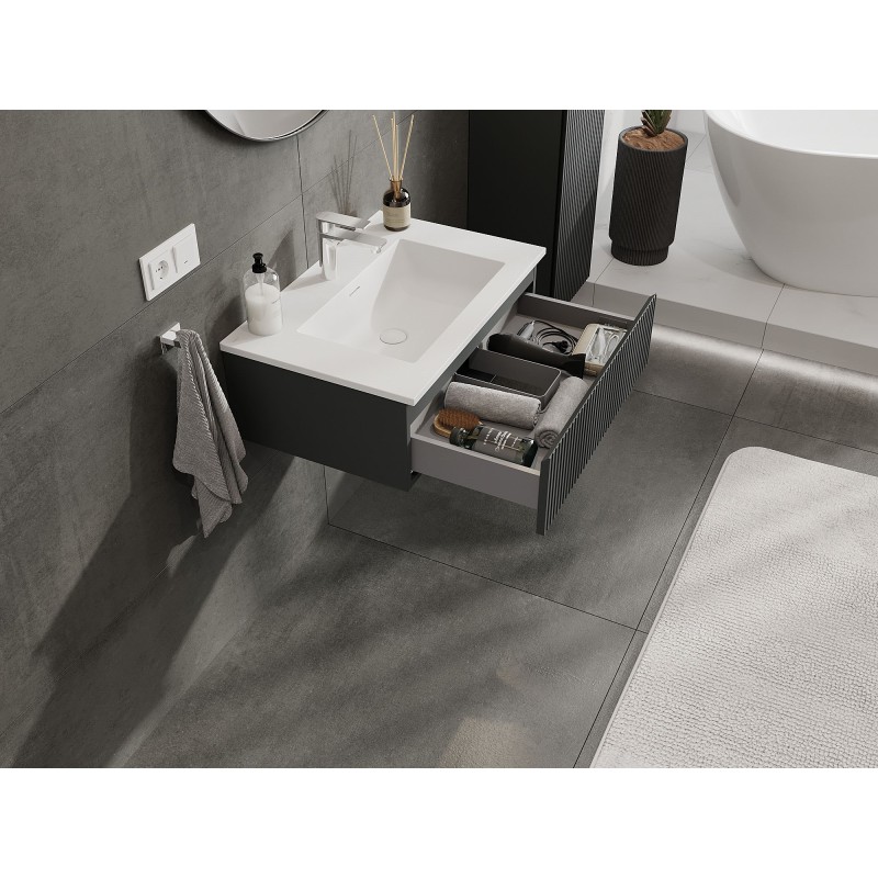Mexen Rivel armario de baño de 70 cm con lavabo Otis, 1 cajón, ranurado, grafito mate/blanco mate - 91A20-07023-1-BF66-W18M01
