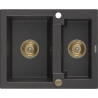 Mexen Carlos Granitspüle 1,5-Kammer 582 x 475 mm, schwarz getupft, goldener Siphon - 6518581500-76-G