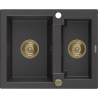 Mexen Carlos Granitspüle 1,5-kammerig 582 x 475 mm, schwarz gesprenkelt, goldener Siphon - 6518581500-76-G