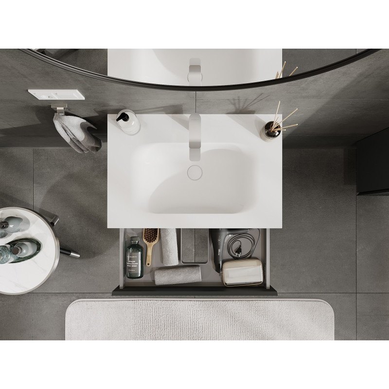 Mexen Rivel badkamerkast 70 cm met wastafel Vela, 1 lade, geribbeld, grafiet mat/wit mat - 91A20-07023-1-BF66-W23M01