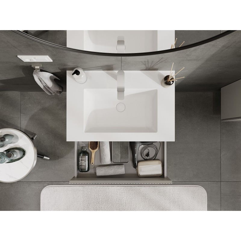 Mexen Rivel mobiletto da bagno 70 cm con lavabo Otis, 2 cassetti, scanalato, grigio opaco/bianco opaco