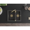 Mexen Carlos Granitspüle 1,5-Kammer 582 x 475 mm, schwarz getupft, goldener Siphon - 6518581500-76-G