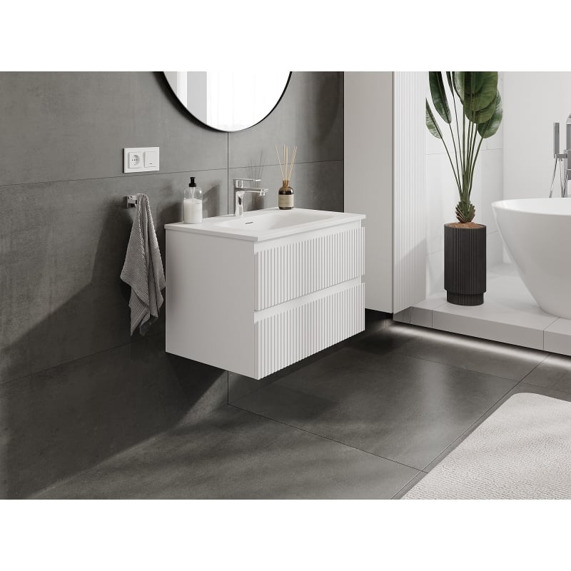 Mexen Rivel szafka łazienkowa 70 cm z umywalką Vela, 2 szuflady, ryflowana , biała mat - 91A20-07047-2-BFF01-W23M01