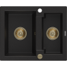 Mexen Carlos fregadero de granito de 1,5 senos 582 x 475 mm, negro, sifón dorado - 6518581500-77-G