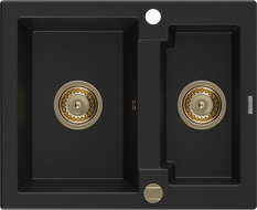 Mexen Carlos granite sink 1.5-bowl 582 x 475 mm, black, golden siphon - 6518581500-77-G