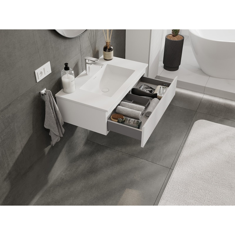 Mexen Rivel armario de baño de 80 cm con lavabo Otis, 1 cajón, ranurado, blanco mate - 91A20-08023-1-BF01-W18M01
