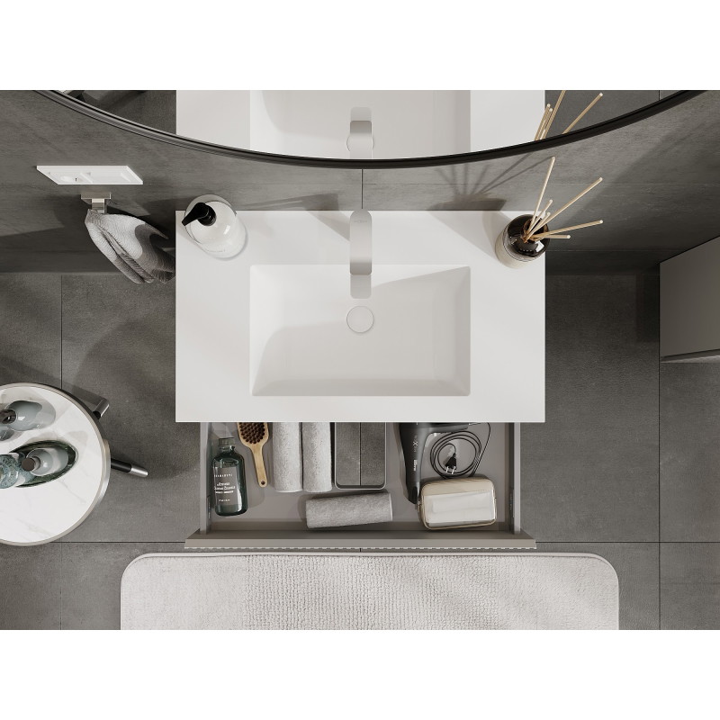 Mexen Rivel armario de baño de 80 cm con lavabo Otis, 1 cajón, acanalado, gris mate/blanco mate - 91A20-08023-1-BF62-W18M01