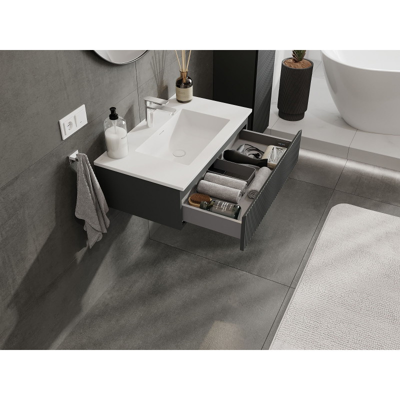 Mexen Rivel armario de baño de 80 cm con lavabo Otis, 1 cajón, estriado, grafito mate/blanco mate - 91A20-08023-1-BF66-W18M01