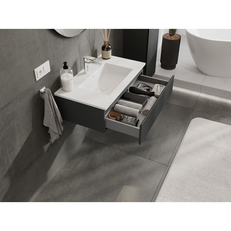 Mexen Rivel mueble de baño 80 cm con lavabo Otis, 1 cajón, acanalado, grafito mate/blanco mate - 91A20-08023-1-BF66-W18M01