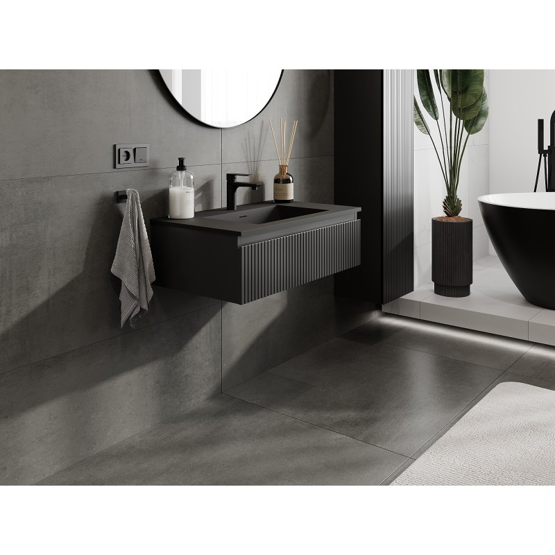 Mexen Rivel vannitoakapp 80 cm koos Otise valamuga, 1 sahtel, soonikkoes, must matt - 91A20-08023-1-BF71-W18M71