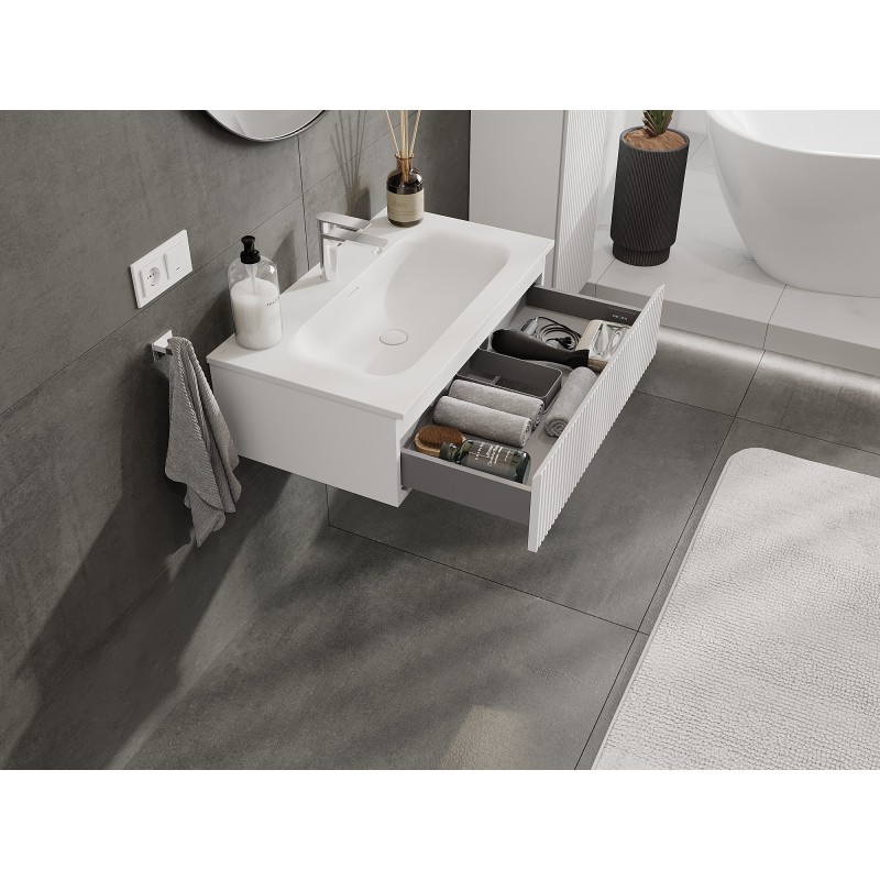Mexen Rivel mobile da bagno 80 cm con lavabo Vela, 1 cassetto, scanalato, bianco opaco - 91A20-08023-1-BF01-W23M01