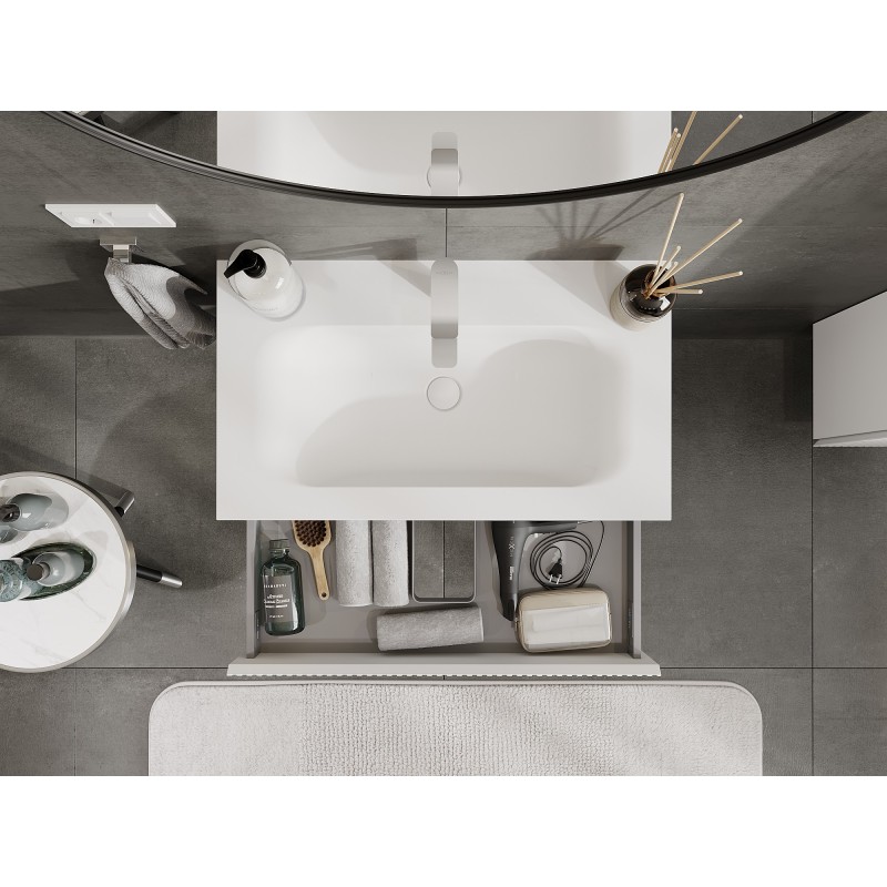 Mexen Rivel mueble de baño 80 cm con lavabo Vela, 1 cajón, ranurado, blanco mate - 91A20-08023-1-BF01-W23M01