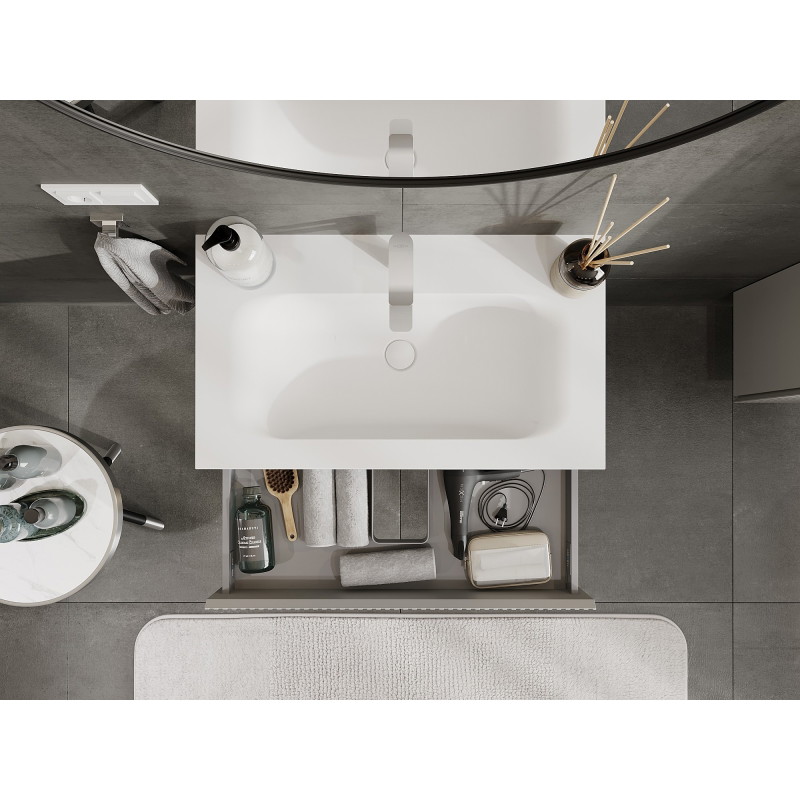 Mexen Rivel mobiletto da bagno 80 cm con lavabo Vela, 1 cassetto, scanalato, grigio opaco/bianco opaco