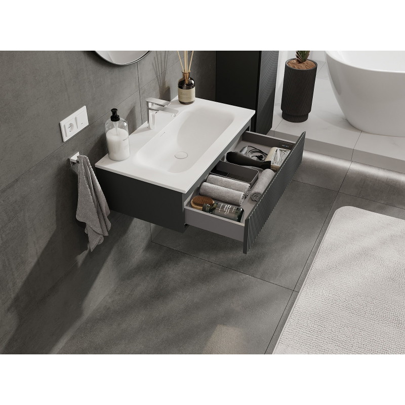 Mexen Rivel armario de baño de 80 cm con lavabo Vela, 1 cajón, ranurado, grafito mate/blanco mate - 91A20-08023-1-BF66-W23M01