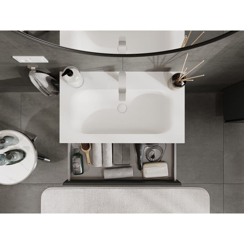 Mexen Rivel badkamerkast 80 cm met wastafel Vela, 1 lade, geribbeld, grafiet mat/wit mat - 91A20-08023-1-BF66-W23M01