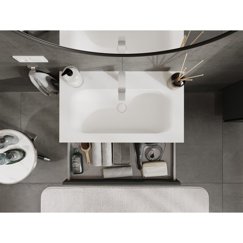 Mexen Rivel meuble de salle de bains 80 cm avec lavabo Vela, 1 tiroir, rainuré, graphite mat/blanc mat