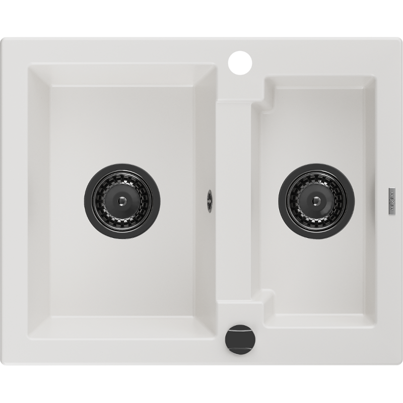 Mexen Carlos Granite Sink 1.5-Bowl 582 x 475 mm, White, Black Siphon - 6518581500-20-B