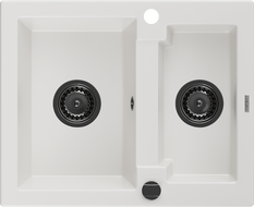 Mexen Carlos fregadero de granito de 1,5 senos 582 x 475 mm, blanco, sifón negro - 6518581500-20-B