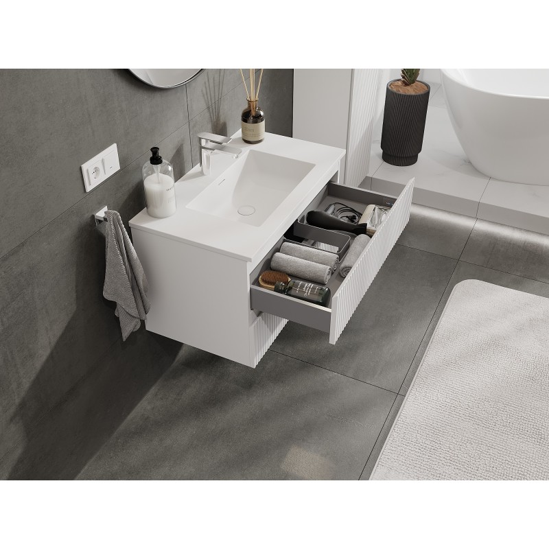 Mexen Rivel mobile da bagno 80 cm con lavabo Otis, 2 cassetti, scanalato, bianco opaco - 91A20-08047-2-BFF01-W18M01
