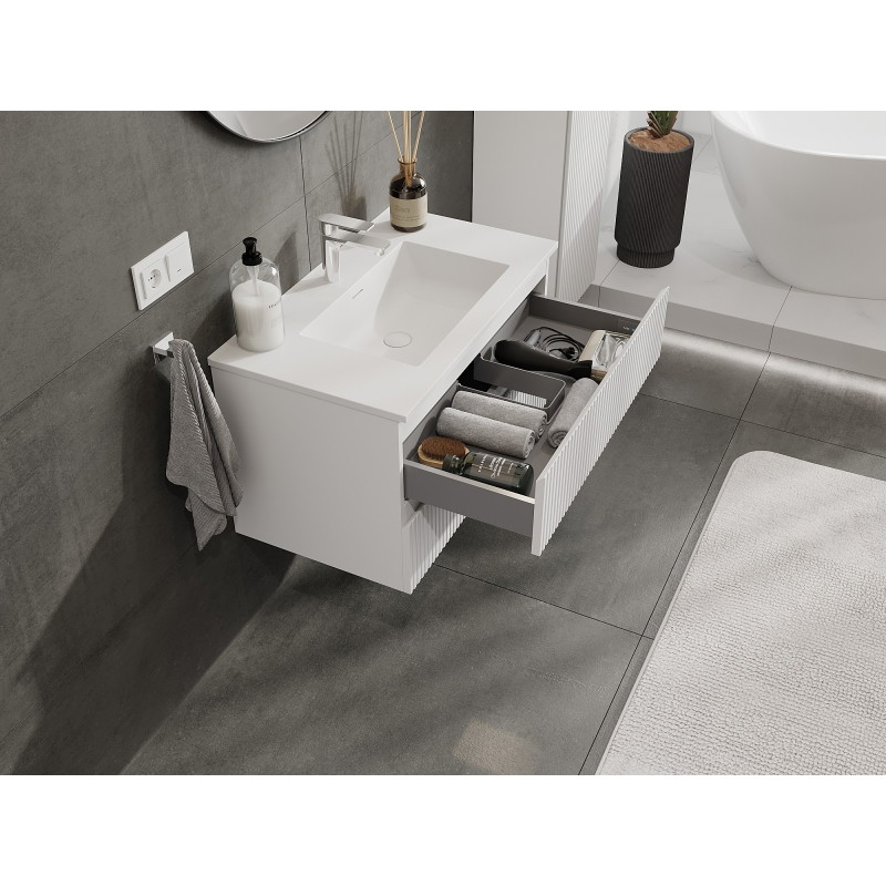 Mexen Rivel vannitoakapp 80 cm koos Otis valamuga, 2 sahtlit, ribiline, valge matt - 91A20-08047-2-BFF01-W18M01