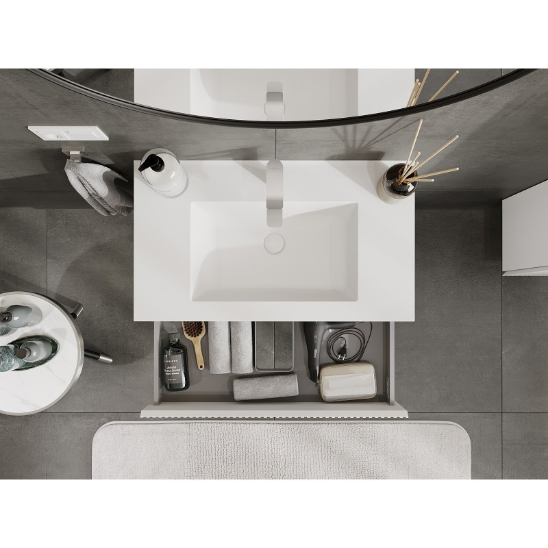 Mexen Rivel bathroom cabinet 80 cm with Otis washbasin, 2 drawers, fluted, white matte - 91A20-08047-2-BFF01-W18M01