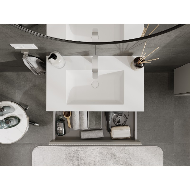 Mexen Rivel armario de baño de 80 cm con lavabo Otis, 2 cajones, ranurado, gris mate/blanco mate - 91A20-08047-2-BFF62-W18M01