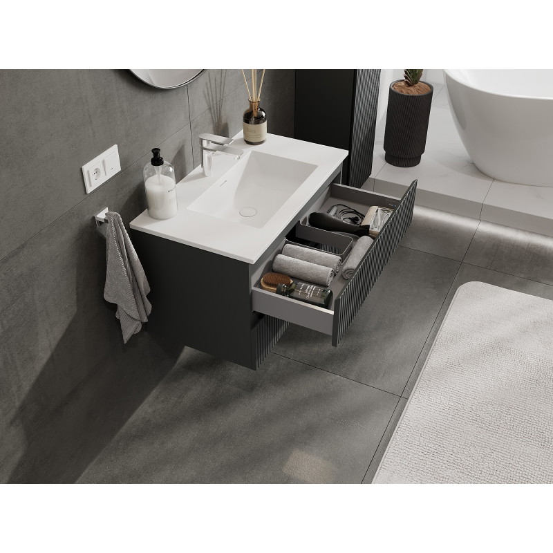 Mexen Rivel vannitoakapp 80 cm valamu Otis, 2 sahtliga, sooneline, grafiit matt/valge matt - 91A20-08047-2-BFF66-W18M0