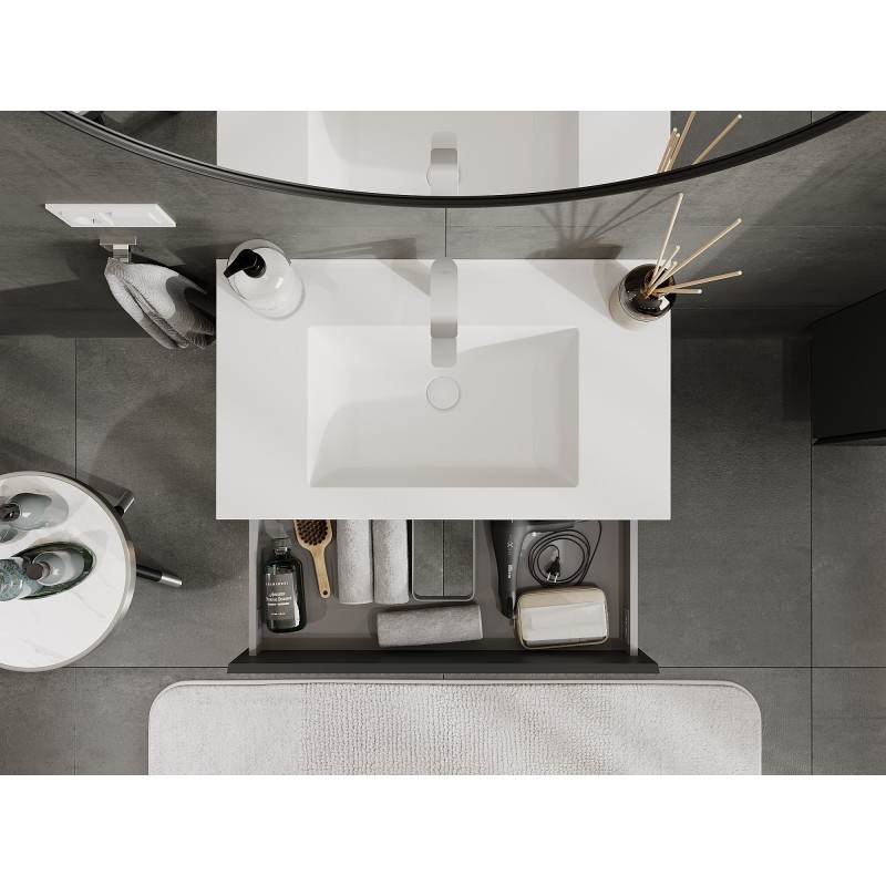 Mexen Rivel badkamerkast 80 cm met wastafel Otis, 2 lades, geribbeld, grafiet mat/wit mat - 91A20-08047-2-BFF66-W18M0
