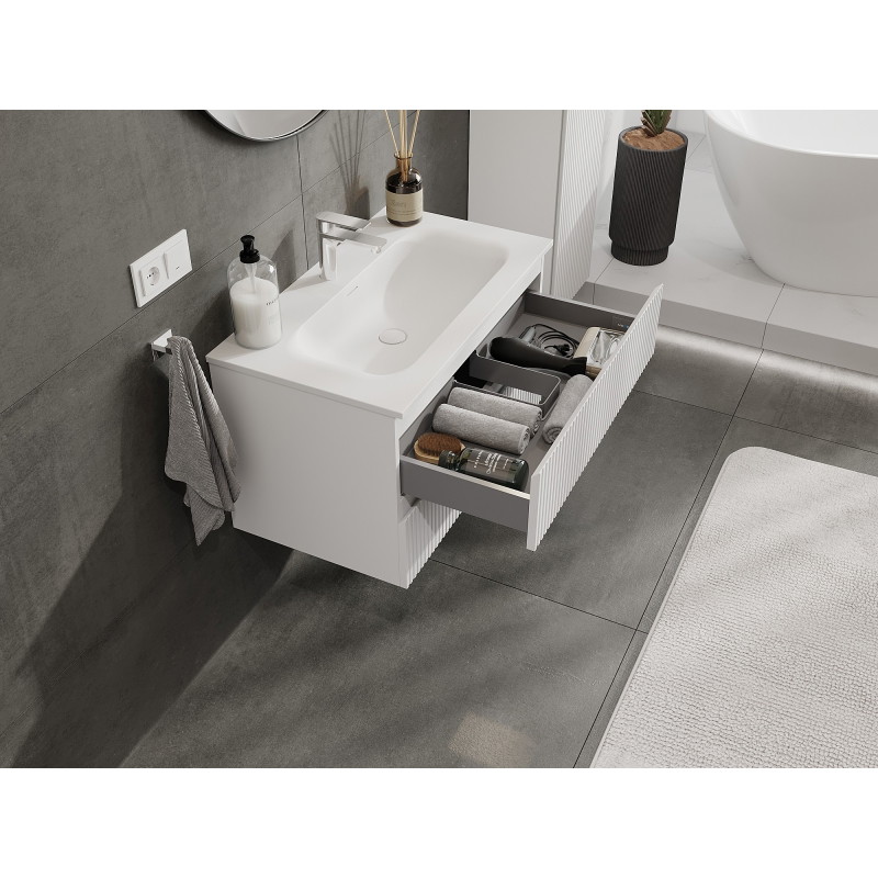Mexen Rivel vannitoakapp 80 cm koos Vela valamuga, 2 sahtlit, soonikkoes , valge matt - 91A20-08047-2-BFF01-W23M01
