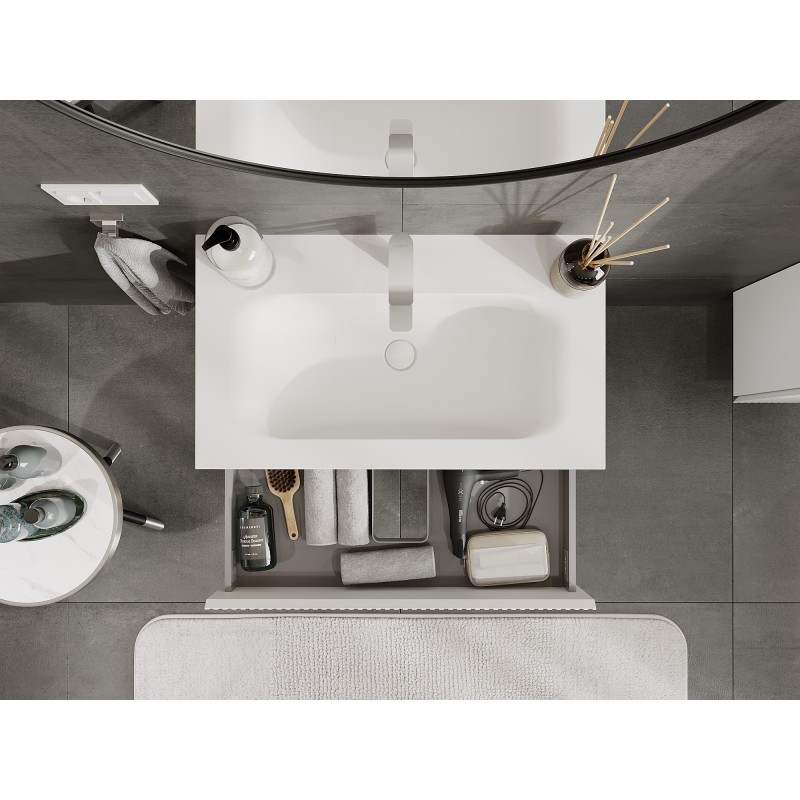 Mexen Rivel mueble de baño de 80 cm con lavabo Vela, 2 cajones, estriado, blanco mate - 91A20-08047-2-BFF01-W23M01