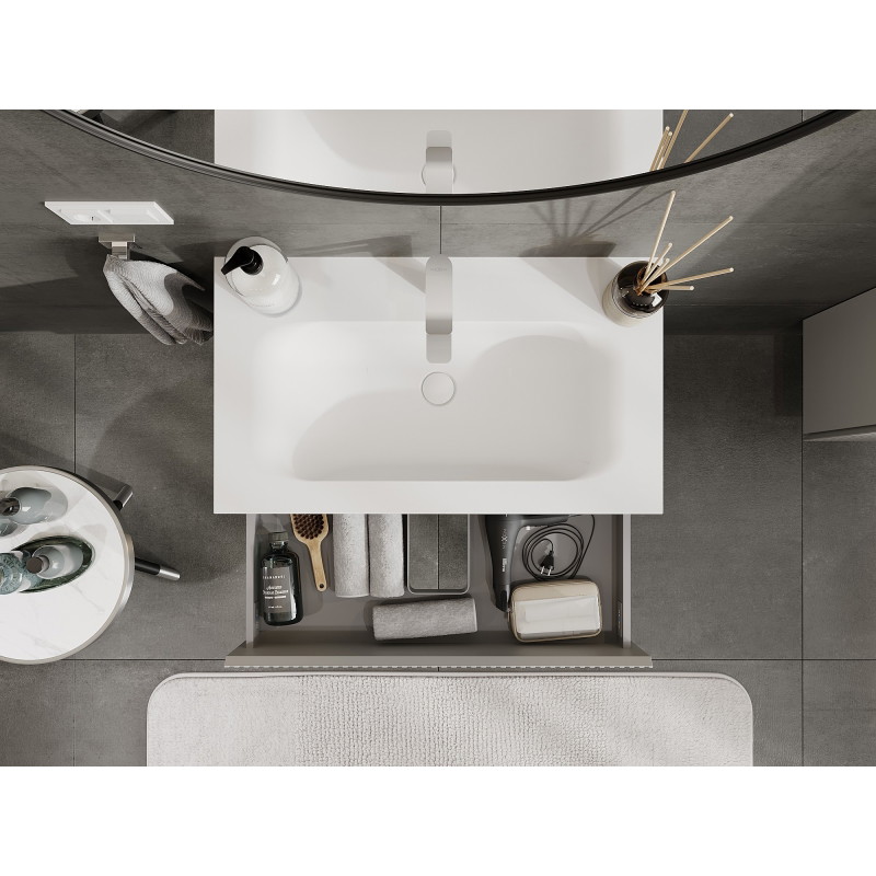 Mexen Rivel armario de baño de 80 cm con lavabo Vela, 2 cajones, estriado, gris mate/blanco mate - 91A20-08047-2-BFF62-W23M01