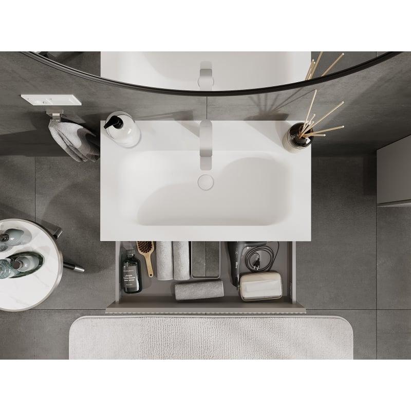 Mexen Rivel bathroom cabinet 80 cm with Vela sink, 2 drawers, grooved, gray matte/white matte - 91A20-08047-2-BFF62-W23M01