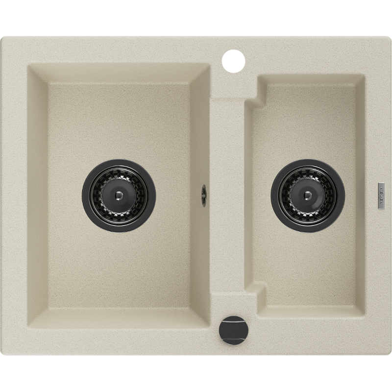 Mexen Carlos granieten spoelbak 1,5-komor 582 x 475 mm, beige, zwarte sifon - 6518581500-69-B