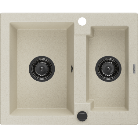 Mexen Carlos granieten gootsteen 1,5-kamer 582 x 475 mm, beige, zwarte sifon - 6518581500-69-B