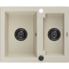 Mexen Carlos Granitspüle 1,5-Becken 582 x 475 mm, beige, schwarzer Siphon - 6518581500-69-B