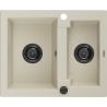 Mexen Carlos Granitspüle 1,5 Kammern 582 x 475 mm, beige, schwarzer Siphon - 6518581500-69-B