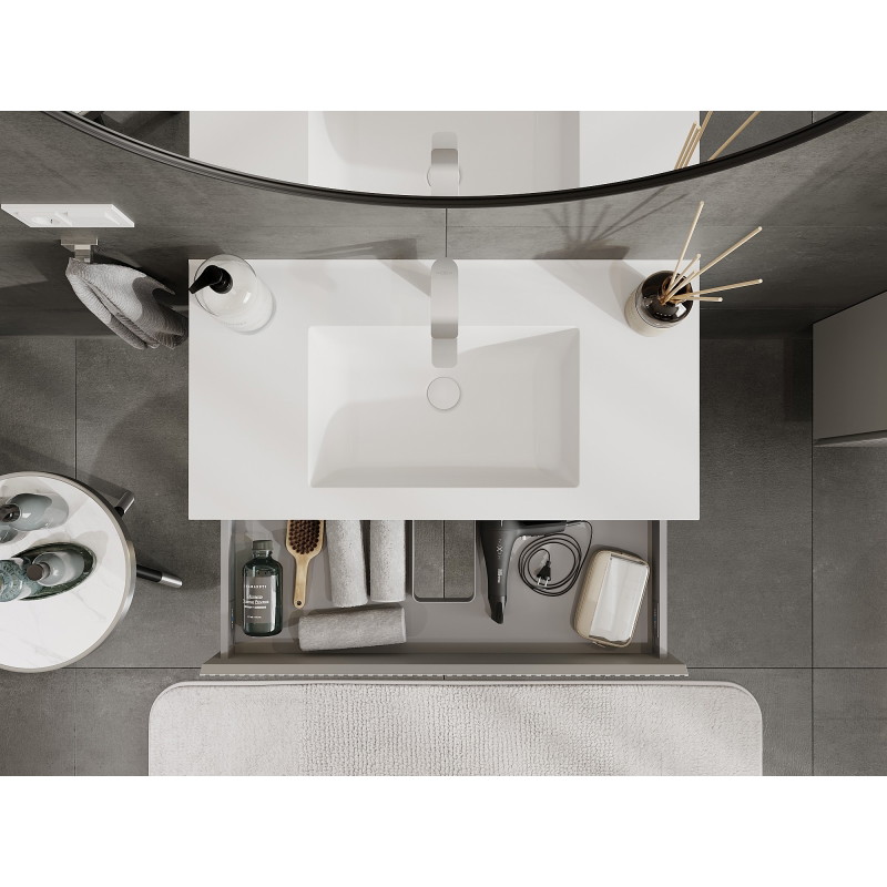 Mexen Rivel badkamerkast 90 cm met wastafel Otis, 1 lade, geribbeld, grijs mat/wit mat - 91A20-09023-1-BF62-W18M01