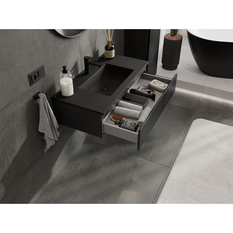 Mexen Rivel ντουλάπι μπάνιου 90 cm με νιπτήρα Otis, 1 συρτάρι, αυλακωτός, μαύρο