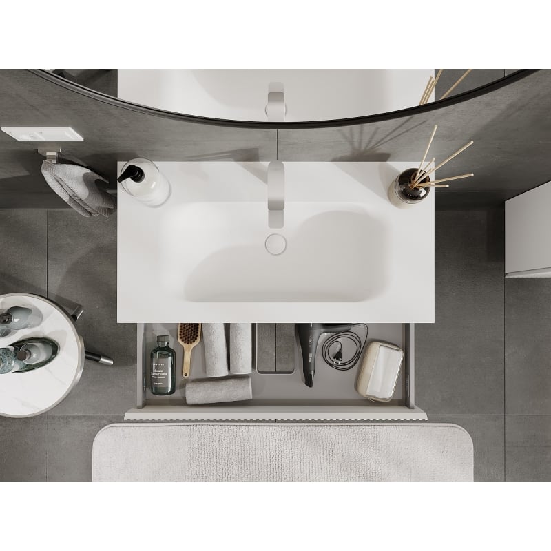 Mexen Rivel bathroom cabinet 90 cm with Vela sink, 1 drawer, grooved, white matte - 91A20-09023-1-BF01-W23M01